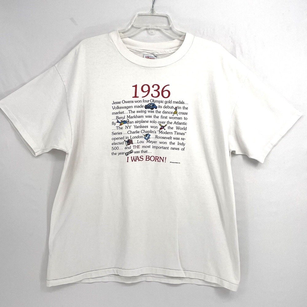 Vtg 90s Single Stitch T-Shirt I Was Born In 1936 Size XL News History Era USA